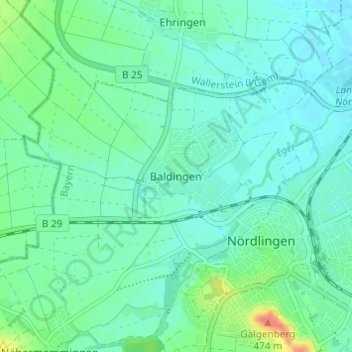 Carte topographique Baldingen, altitude, relief