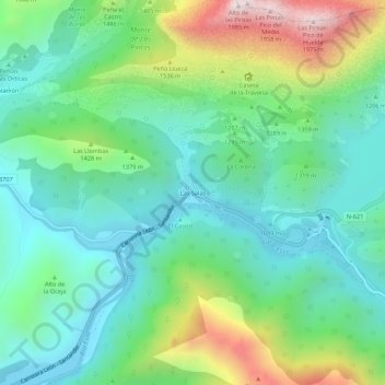 Carte topographique Las Salas, altitude, relief