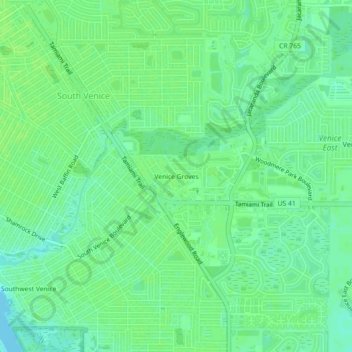 Carte topographique Venice Groves, altitude, relief