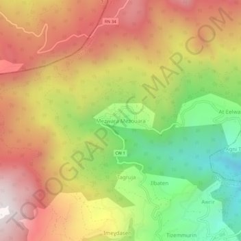Carte topographique Mezouara, altitude, relief