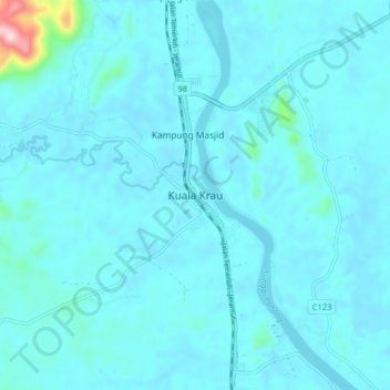 Carte topographique Kuala Krau, altitude, relief