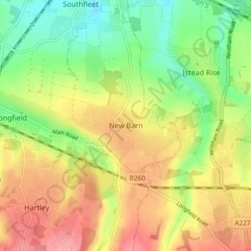Carte topographique New Barn, altitude, relief