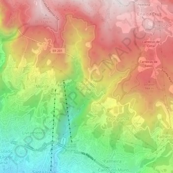 Carte topographique Curral dos Romeiros, altitude, relief