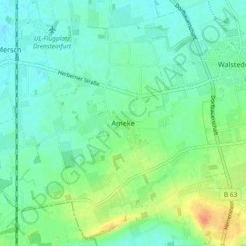 Carte topographique Ameke, altitude, relief