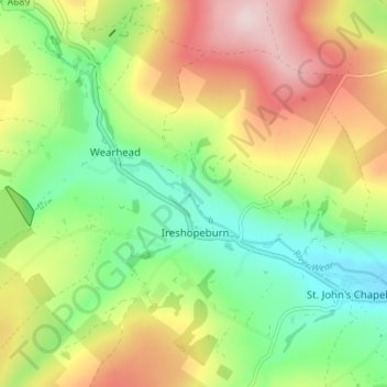 Carte topographique West Blackdene, altitude, relief