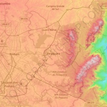 Carte topographique Piraquara, altitude, relief