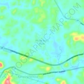 Carte topographique FELDA Bukit Tajau, altitude, relief