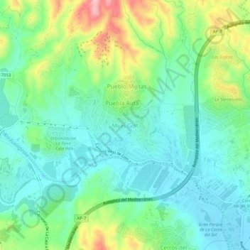 Carte topographique Mijas Golf, altitude, relief