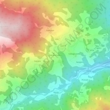 Carte topographique Centenaro Castello, altitude, relief