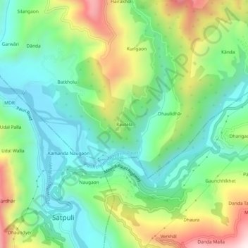 Carte topographique Rautela, altitude, relief