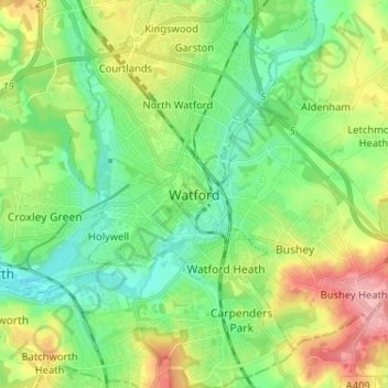Carte topographique Watford, altitude, relief