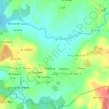 Carte topographique As Piñeiras, altitude, relief
