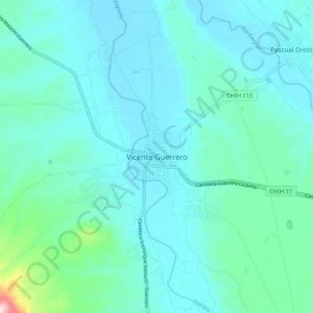 Carte topographique Vicente Guerrero, altitude, relief