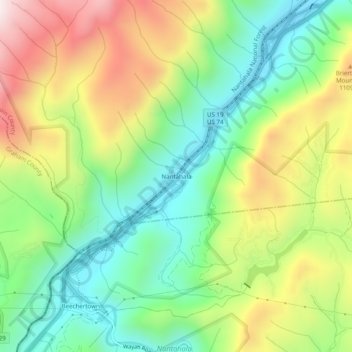 Carte topographique Nantahala, altitude, relief