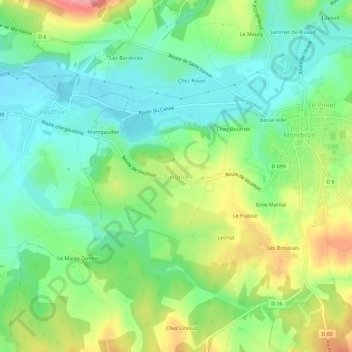 Carte topographique Grignol, altitude, relief