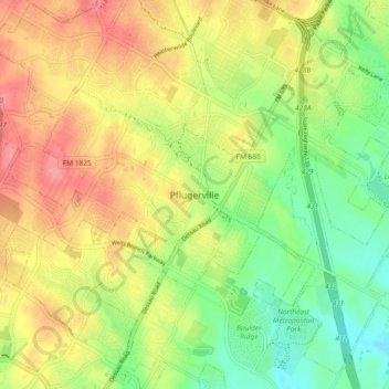 Carte topographique Pflugerville, altitude, relief