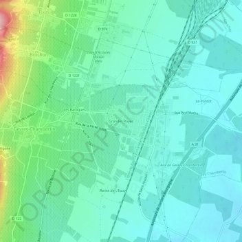 Carte topographique Grandes Rayes, altitude, relief