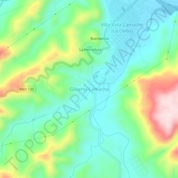 Carte topographique Gilberto Camacho, altitude, relief