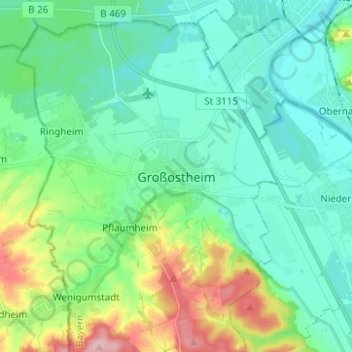 Carte topographique Großostheim, altitude, relief