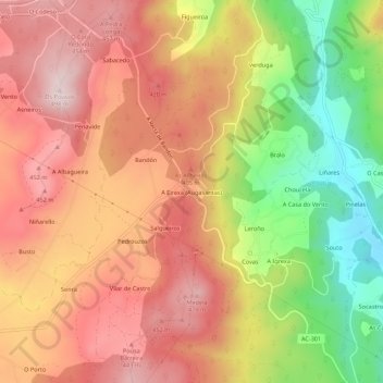 Carte topographique A Eirexa (Augasantas), altitude, relief
