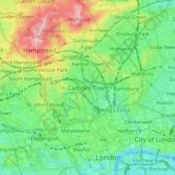 Carte topographique Camden Town, altitude, relief