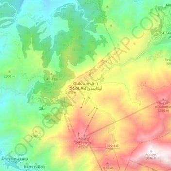 Carte topographique Oukaimeden, altitude, relief