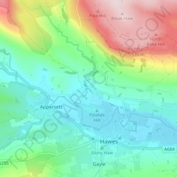 Carte topographique Hardraw, altitude, relief