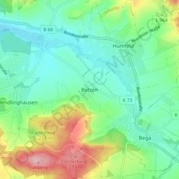 Carte topographique Betzen, altitude, relief