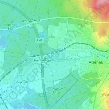 Carte topographique Meerhof, altitude, relief