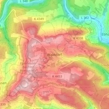 Carte topographique Walddorf, altitude, relief