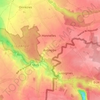 Carte topographique Autreppe, altitude, relief