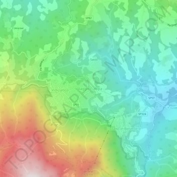 Carte topographique Villaggio Europa, altitude, relief