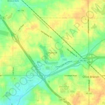 Carte topographique Maywood, altitude, relief