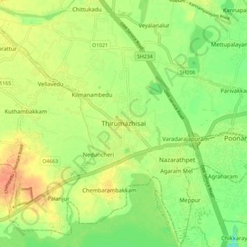 Carte topographique Thirumazhisai, altitude, relief