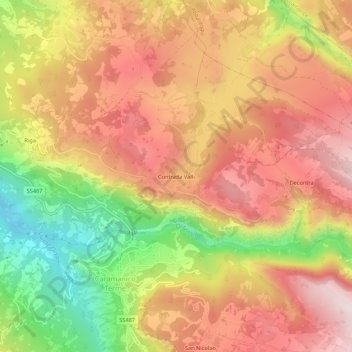 Carte topographique Contrada Valli, altitude, relief