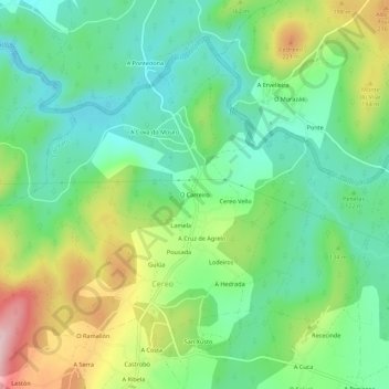 Carte topographique O Carreiro, altitude, relief