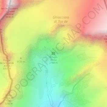 Carte topographique Rifugio Capanna Aosta, altitude, relief