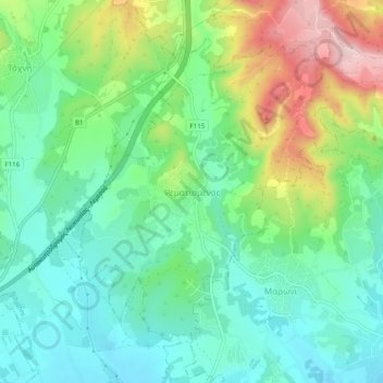 Carte topographique Psematismenos, altitude, relief