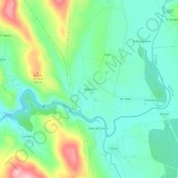 Carte topographique Olveiroa, altitude, relief