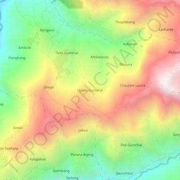 Carte topographique Upallo Gumchal, altitude, relief