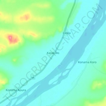 Carte topographique Karakoro, altitude, relief