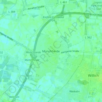 Carte topographique Münchheide, altitude, relief