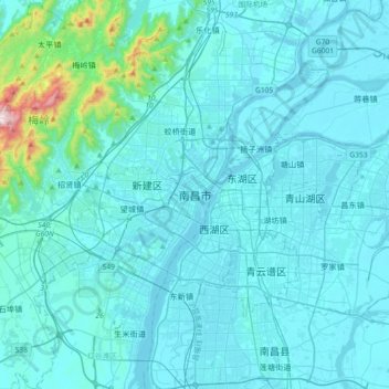 Carte topographique Nanchang, altitude, relief
