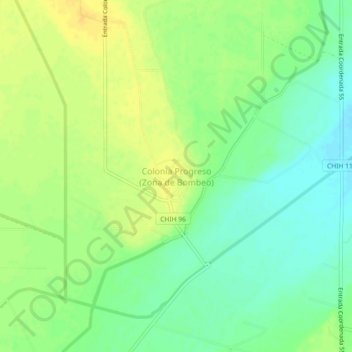 Carte topographique Colonia Progreso (Zona de Bombeo), altitude, relief