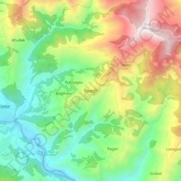 Carte topographique Silgadhi, altitude, relief