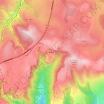 Carte topographique Argelies, altitude, relief