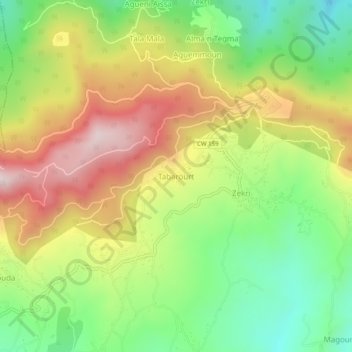 Carte topographique Tabarourt, altitude, relief