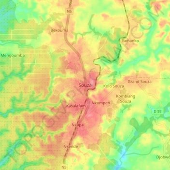 Carte topographique Souza, altitude, relief