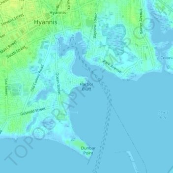 Carte topographique Harbor Bluff, altitude, relief