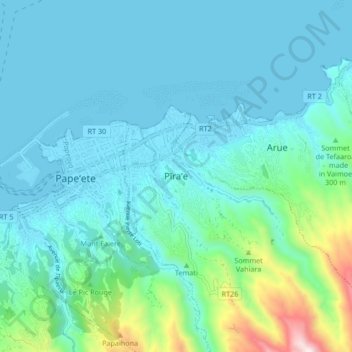 Carte topographique Pīra’e, altitude, relief